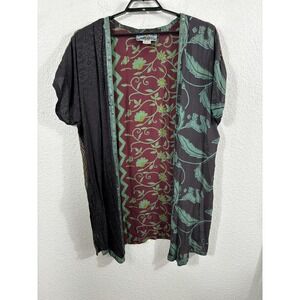 Vintage Tienda Ho Kimono Cardigan Womens One Size Burgundy Floral Boho Rayon